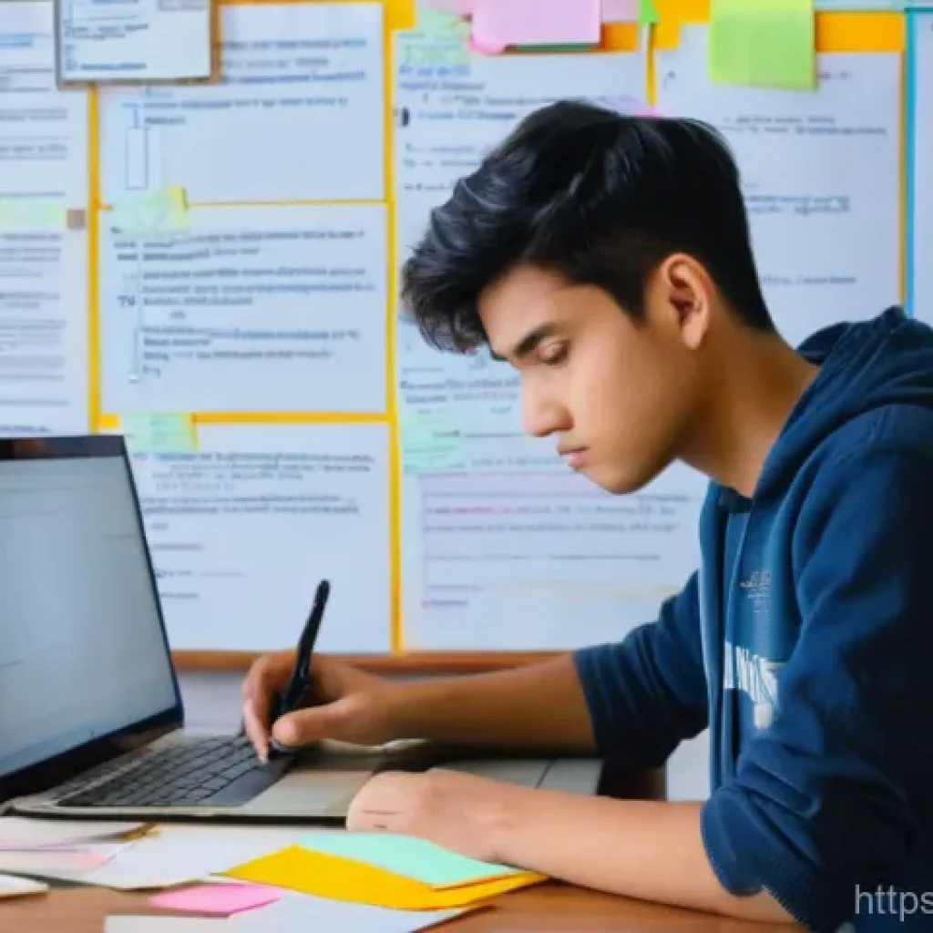 정보처리 실기 과목 학습에서 유의할 점 - **Prompt:** A young university student, looking to be in their early twenties, is seated at a modern...