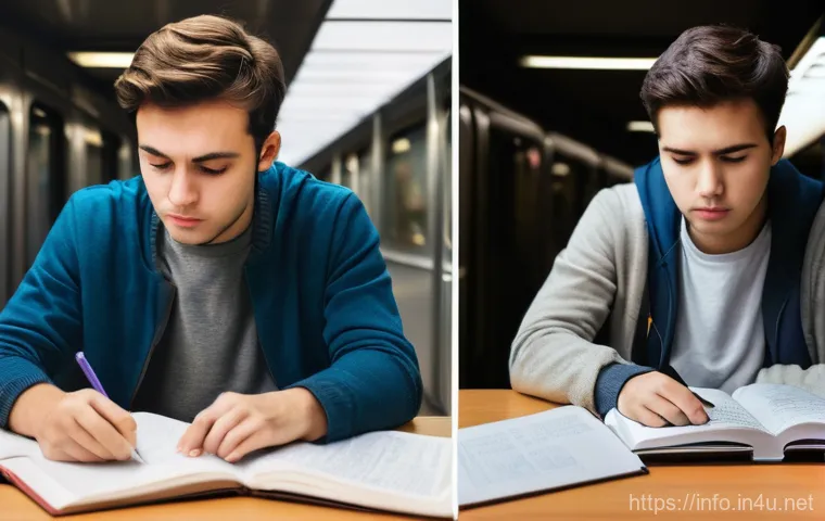 정보처리기사 필기 시험에서 자주 실수하는 사례 - A split image depicting two contrasting study scenes for an Information Processing Engineer exam. On...