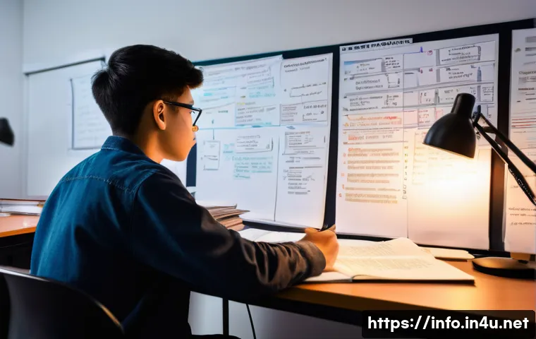 정보처리 실기 시험에서 합격률 높이는 비법 - **Prompt:** A focused student sits at a desk illuminated by a warm lamp, surrounded by textbooks and...