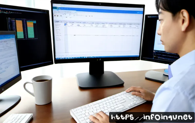 정보처리 실무에서 활용되는 SQL 실무 팁 - Photorealistic modern data analyst workspace, middle-aged professional reviewing a clean SQL query i...